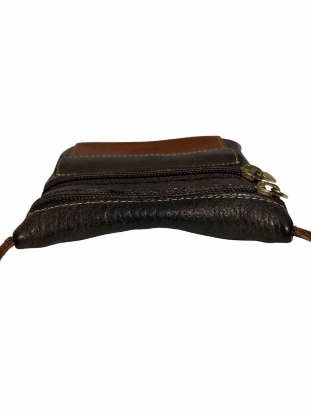 Vintage 90’s Roots Leather Hanging Pouch Crossbody in Green & Brown - Picture 8 of 13